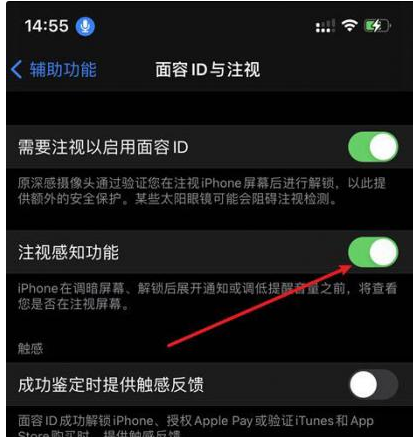 长征镇苹果14维修网点分享iPhone14注视感知功能有什么用 